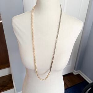 Paesaggino Faux Pearl and Silver Chain Long Necklace
